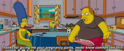 A Cartoon Of A Man Taking Off His Pants With The Words " Thanks For Giving Me Your Pregnancy Pants Never Know Comfort Li GIF