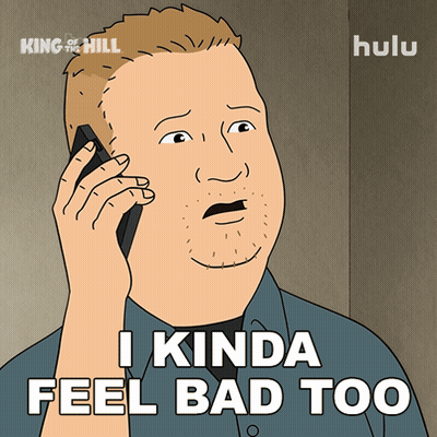 A Cartoon Of A Man Talking On A Cell Phone With The Words I Kinda Feel Bad Too GIF