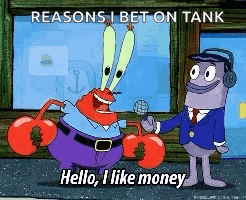 A Cartoon Of A Man Talking To A Crab That Says Reasons I Bet On Tank GIF