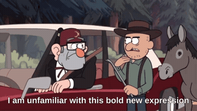 A Cartoon Of A Man Talking To Another Man With The Words I Am Unfamiliar With This Bold New Expression GIF