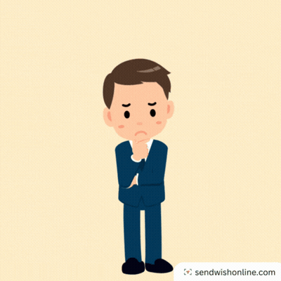 A Cartoon Of A Man Thinking With Question Marks Above Him GIF