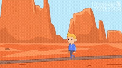 A Cartoon Of A Man Walking Through A Desert With The Words Bravest Warriors Written On The Bottom GIF