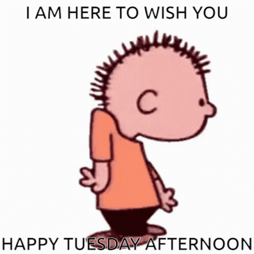 A Cartoon Of A Man Walking With The Words I Am Here To Wish You Happy Tuesday Afternoon GIF