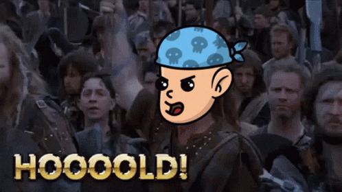 A Cartoon Of A Man Wearing A Bandana With Skulls On It And The Words Hooooold GIF