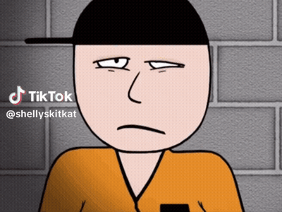 A Cartoon Of A Man Wearing A Black Hat And An Orange Shirt With The Words Tiktok @Shellyskitkat Below Him GIF