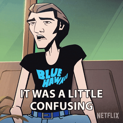 A Cartoon Of A Man Wearing A Blue Hawaii Shirt That Says It Was A Little Confusing GIF