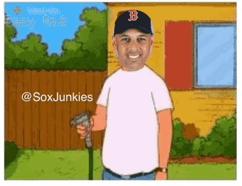 A Cartoon Of A Man Wearing A Boston Red Sox Cap GIF