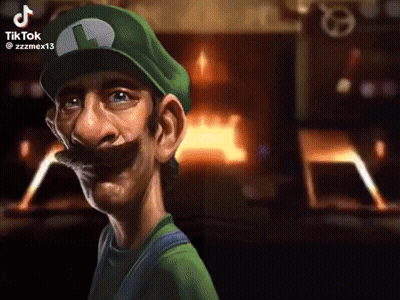 a cartoon of a man wearing a green hat and mustache .