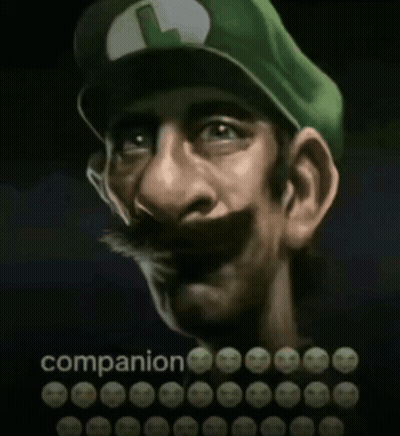 A Cartoon Of A Man Wearing A Green Hat With The Letter L On It And The Word Companion Below Him GIF