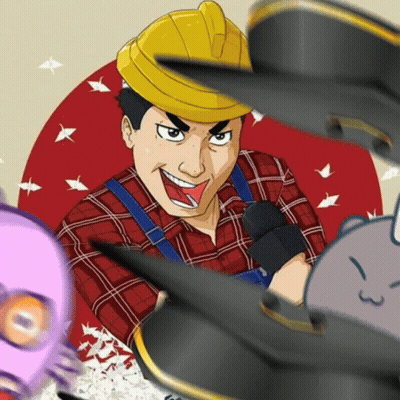 A Cartoon Of A Man Wearing A Hard Hat And Overalls GIF