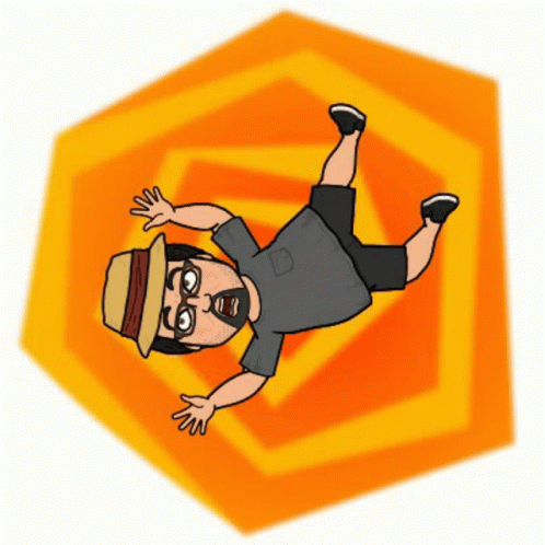 A Cartoon Of A Man Wearing A Hat And Shorts Falling Down GIF