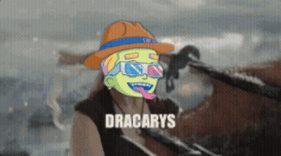 A Cartoon Of A Man Wearing A Hat And Sunglasses With The Word Dracarys On The Bottom GIF
