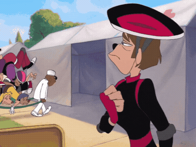 A Cartoon Of A Man Wearing A Hat That Says ' Apple ' On It GIF