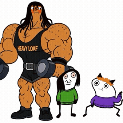 A Cartoon Of A Man Wearing A Heavy Loaf Tank Top GIF