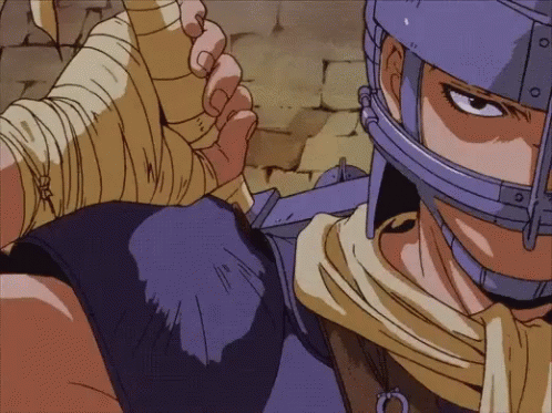 Cartoon Man With Helmet Holding Sword GIF