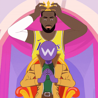 A Cartoon Of A Man Wearing A Lakers Jersey Putting A Crown On Another Man GIF