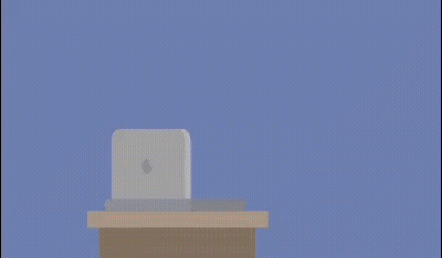 A Cartoon Of A Man Wearing A Mask Looking At A Laptop With The Words " Evitar Como " Above Him GIF
