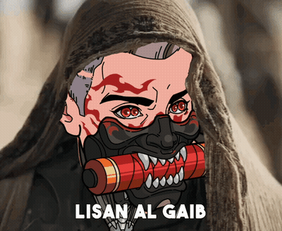 A Cartoon Of A Man Wearing A Mask With The Words Lisan Al Gaib On The Bottom Right GIF