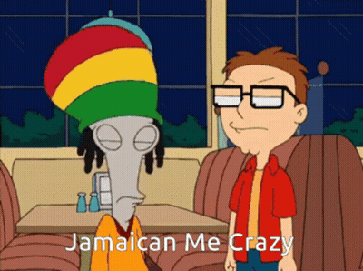 A Cartoon Of A Man Wearing A Rasta Hat With The Caption Jamaican Me Crazy GIF