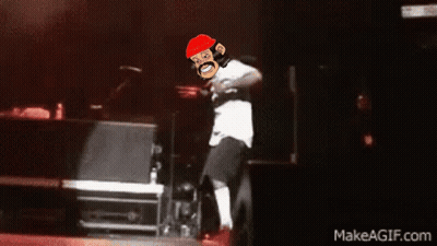 A Cartoon Of A Man Wearing A Red Hat Dancing On A Stage With The Website Makeagif.com In The Corner GIF