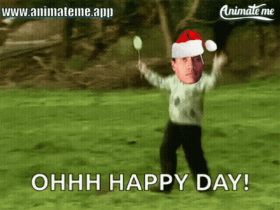 A Cartoon Of A Man Wearing A Santa Hat With The Words Ohhh Happy Day GIF