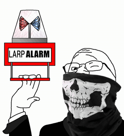 A Cartoon Of A Man Wearing A Skull Mask Holding Up A Larp Alarm Sign GIF