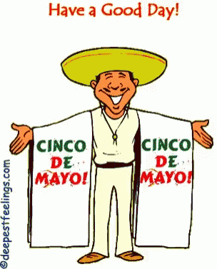 A Cartoon Of A Man Wearing A Sombrero And A Poncho That Says " Cinco De Mayo " GIF