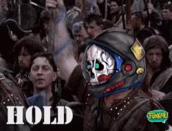 A Cartoon Of A Man Wearing A Space Helmet With The Word Hold Written On It GIF