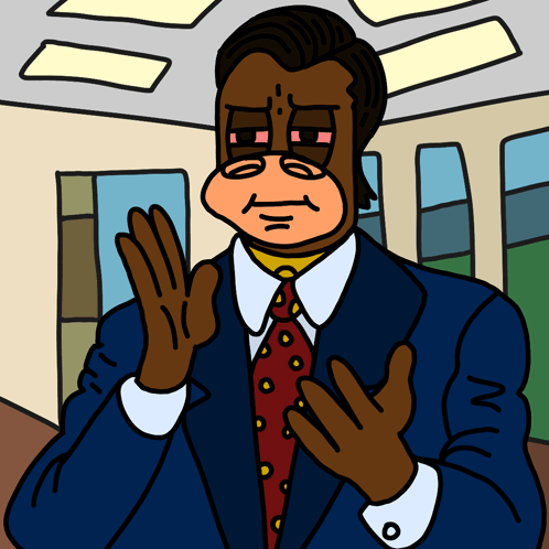 A Cartoon Of A Man Wearing A Suit And Tie With His Hands Folded GIF