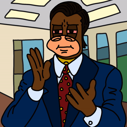 A Cartoon Of A Man Wearing A Suit And Tie With His Hands Folded GIF