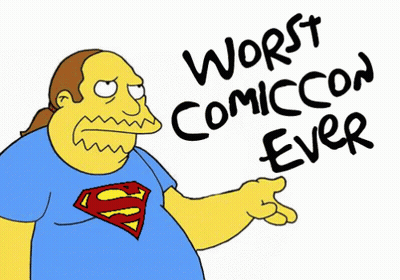 A Cartoon Of A Man Wearing A Superman Shirt Says Worst Comic Con Ever GIF