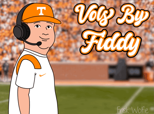 A Cartoon Of A Man Wearing A T Hat And Headphones With The Words Vols By Fiddy Below Him GIF