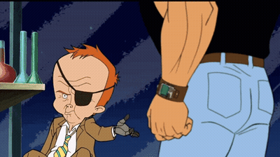 A Cartoon Of A Man Wearing A Watch Standing Next To Another Man GIF