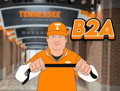 A Cartoon Of A Man Wearing An Orange Shirt With The Letter T On The Front GIF