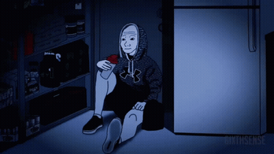 A Cartoon Of A Man Wearing An Under Armour Hoodie Sitting On The Floor GIF
