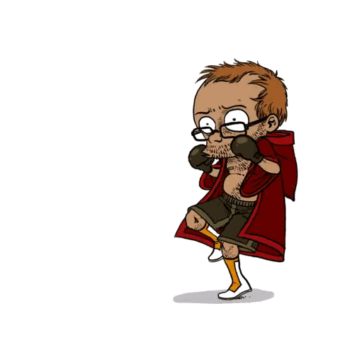 A Cartoon Of A Man Wearing Boxing Gloves And Glasses Sticker