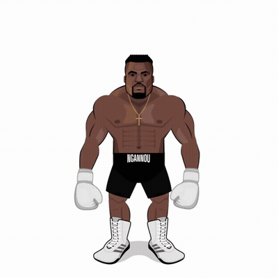 A Cartoon Of A Man Wearing Boxing Gloves And Shorts With The Word Ngannou On Them GIF