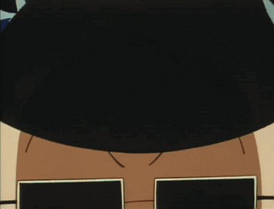 A Cartoon Of A Man Wearing Glasses With A Swirl On Them GIF