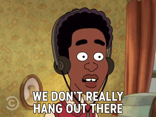 A Cartoon Of A Man Wearing Headphones Says We Don T Really Hang Out There GIF