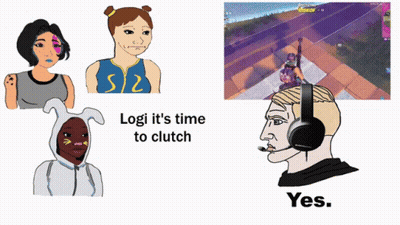 A Cartoon Of A Man Wearing Headphones With The Words Logi It 'S Time To Clutch Above Him GIF