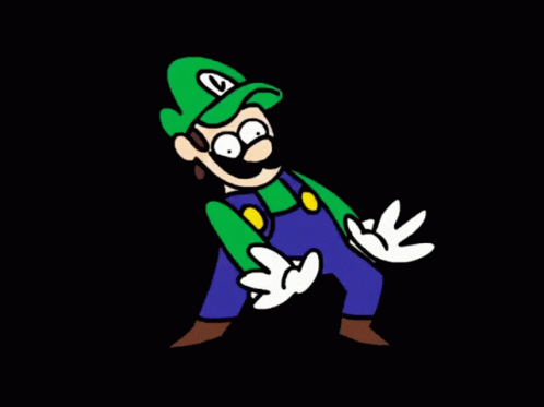 A Cartoon Of A Man Wearing Overalls And A Green Hat With A Letter A On It GIF