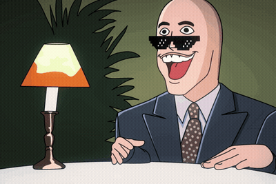 A Cartoon Of A Man Wearing Sunglasses And A Lamp Behind Him GIF