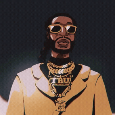 A Cartoon Of A Man Wearing Sunglasses And A Necklace That Says Tru On It GIF