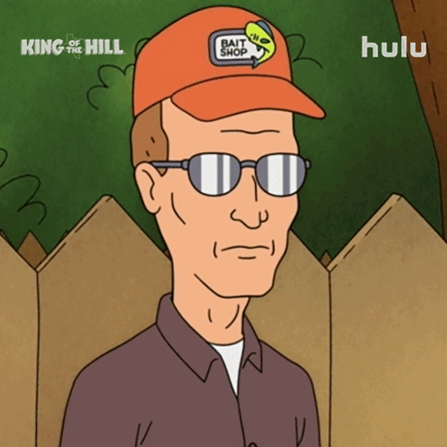 A Cartoon Of A Man Wearing Sunglasses And An Orange Hat That Says Bait Shop GIF