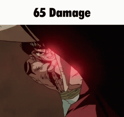 A Cartoon Of A Man With 65 Damage On The Bottom GIF