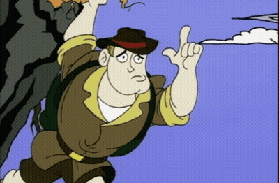 A Cartoon Of A Man With A Backpack Pointing Up GIF