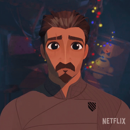 A Cartoon Of A Man With A Beard And A Netflix Logo Behind Him GIF