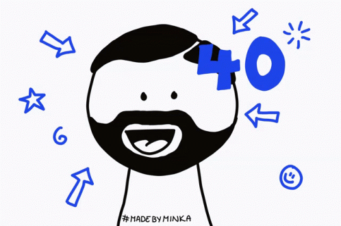 A Cartoon Of A Man With A Beard And A Red Number 40 On His Head GIF