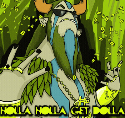A Cartoon Of A Man With A Beard And Horns With Holla Holla Get Dolla Written Below Him GIF