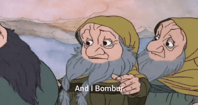 A Cartoon Of A Man With A Beard And The Words " And I Bombur " GIF